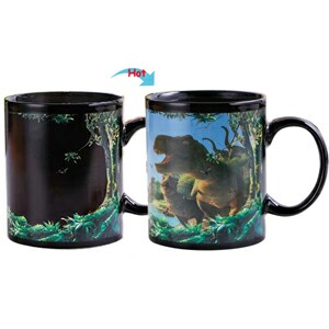 C8095B-087DN Color Changing Sensitive Funny Mug 11oz Ceramic Heated Coffee Mug of Novelty Dino Design Mug Black