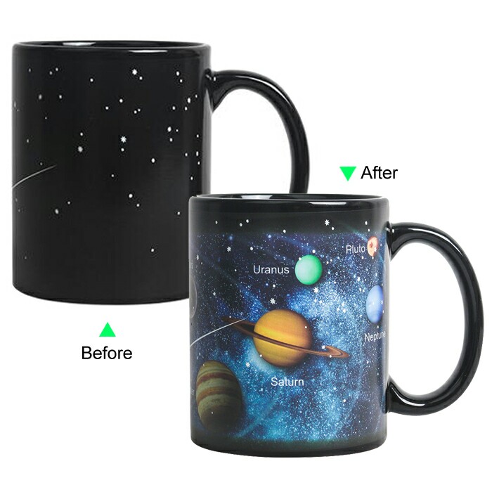 C8095B-086GL Hot Changing Ceramic Mug 11oz Heated Black Coffee Mug of Novelty GALAXY Design Mug Gift Idea Solar System