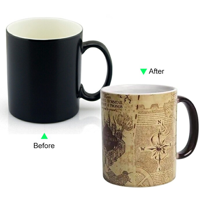 FC8095W-068HP Full Color Changing Mug 11oz Heated Coffee Mug Harry Potter Design Mug Gift Idea The Marauders Map Ceramic