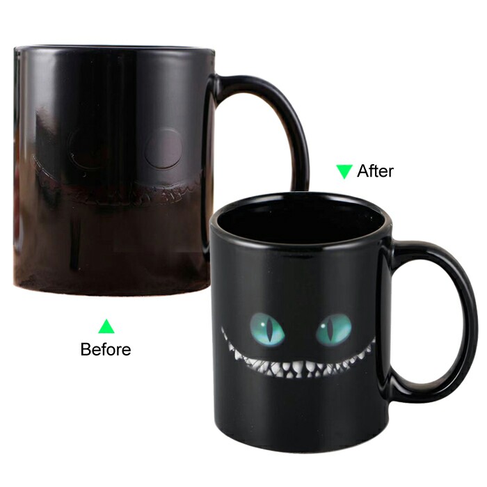 C8095B-106MS Color Change Heat Sensitive Funny Mug 11oz Ceramic Black Coffee Mug Novelty MASK Design Mug