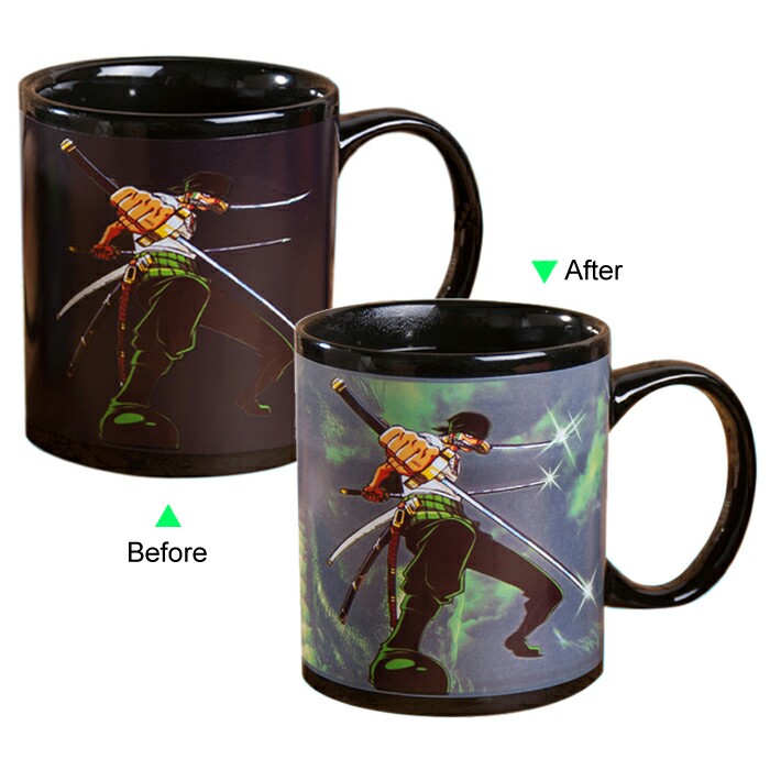 C8095B-110OP Hot Changing Ceramic Mug 11oz Heated Black Coffee Mug of Novelty ONE PIECE Design Mug Gift Idea Hero