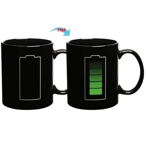 C8095B-084BT Color Change Heat Sensitive Funny Mug 11oz Ceramic Black Coffee Mug Novelty Battery Design Mug