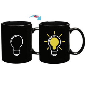 C8095B-101BL Color Change Heat Sensitive Funny Mug 11oz Ceramic Black Coffee Mug Novelty Bulb Design Mug