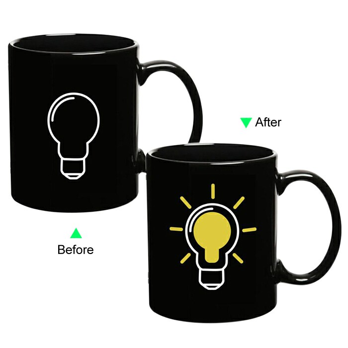 C8095B-101BL Color Change Heat Sensitive Funny Mug 11oz Ceramic Black Coffee Mug Novelty Bulb Design Mug