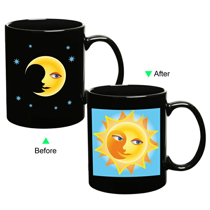 C8095B-085MN Color Change Heat Sensitive Funny Mug 11oz Ceramic Black Coffee Mug Novelty MOON Design Mug