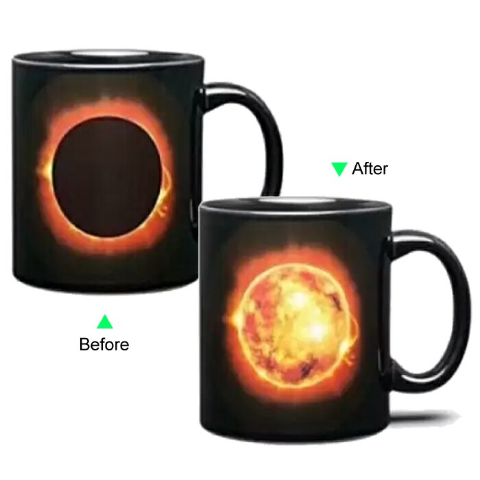C8095B-097SM Hot Changing Ceramic Mug 11oz Heated Black Coffee Mug of Novelty Sunshine Design Mug Gift Idea Hero