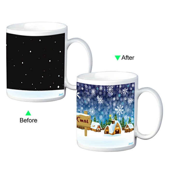 C8095W-XMAS C Color Change Heat Sensitive Funny Mug 11oz Ceramic White Coffee Mug Novelty Merry Christmas Design Mug