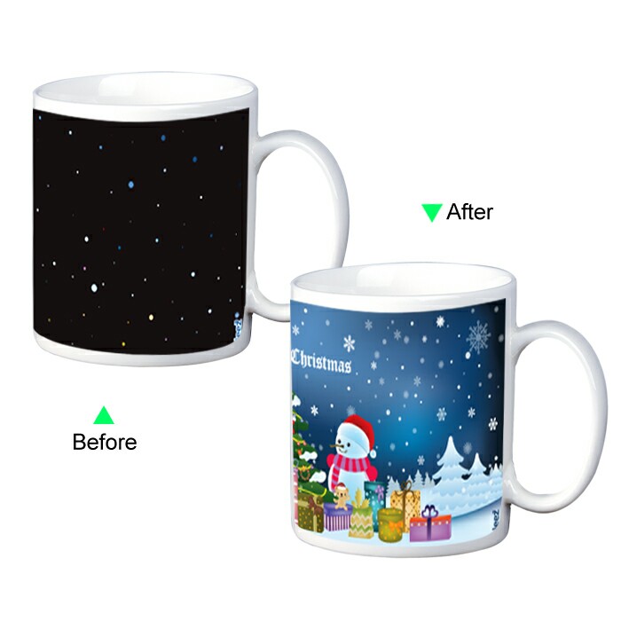 C8095W-XMAS D Color Change Heat Sensitive Funny Mug 11oz Ceramic White Coffee Mug Novelty Merry Christmas Design Mug