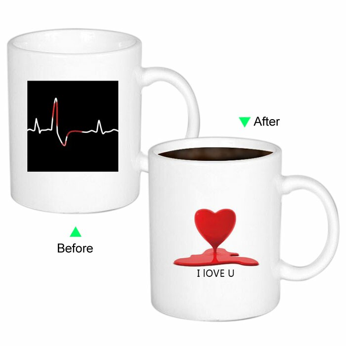 C8095W-HURTS Hot Changing Ceramic Mug 11oz Heated White Coffee Mug of Novelty Heart Hurts Design Mug Gift Idea