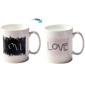 C8095W-LOVE B Hot Changing Ceramic Mug 11oz Heated White Coffee Mug of Novelty LOVE Design Mug Gift Idea Valentines