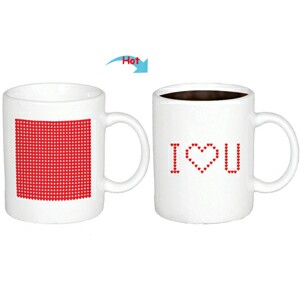 C8095W-131LV Hot Changing Ceramic Mug 11oz Heated White Coffee Mug of Novelty Red LOVE U Design Mug Valentines Day Gift Idea