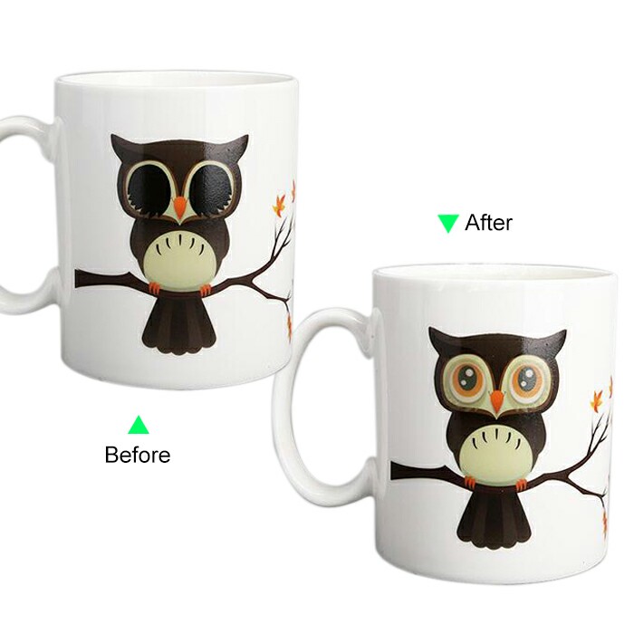 C8095W-OWL Hot Changing Ceramic Mug 11oz Heated White Coffee Mug of Novelty OWL Design Mug Gift Idea
