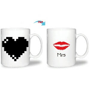 C8095W-MRS Hot Changing Ceramic Mug 11oz Heated White Coffee Mug of Novelty MRS and Kiss Design Mug Valentines Day Gift Idea