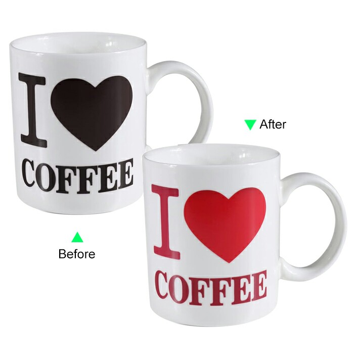 C8095W-COFFEE A Hot Changing Ceramic Mug 11oz Heated White Coffee Mug of Novelty I LOVE COFFEE Design Mug Gift Idea