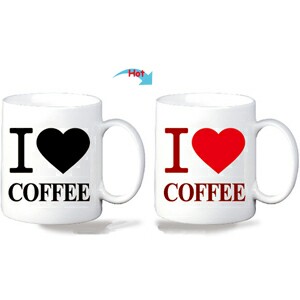C8095W-COFFEE A Hot Changing Ceramic Mug 11oz Heated White Coffee Mug of Novelty I LOVE COFFEE Design Mug Gift Idea