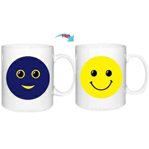 C8095W-120SM Hot Changing Ceramic Mug 11oz Heated White Coffee Mug of Novelty Smiling Face Design Mug Gift Idea