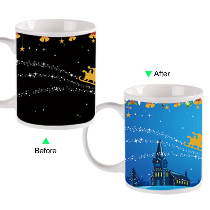 C8095W-XMAS R Color Change Heat Sensitive Funny Mug 11oz Ceramic White Coffee Mug Novelty Christmas Reindeer Design Mug