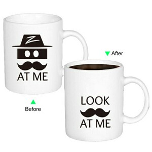 C8095W-LAM Color Change Heat Sensitive Funny Mug 11oz Ceramic White Coffee Mug Novelty LOOK AT ME Design Mug