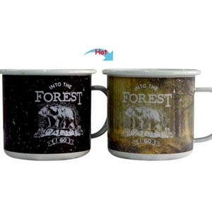 C8590EM-081 Hot Changing Enamel Mug 11oz Heated White Coffee Mug of Novelty Forest in Autumn Design Mug Gift Idea The Fall of the Leaf