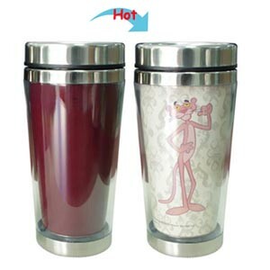 C83179SS-082 Hot Changing Stainless Steel Cup 15oz Heated Watertight Cup of Novelty Pink Panther Design Mug Gift Idea