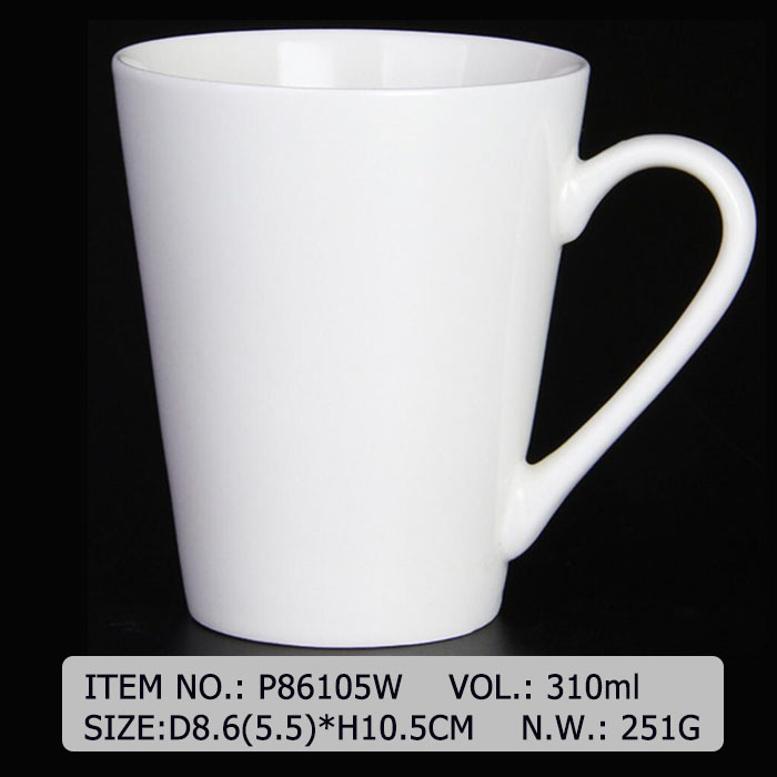 P86105W White Ceramic Mug Plain Customized Mug Shape And Size White Body Sample Promotional Design Color Changing Magnesia Porcelain Material 11OZ
