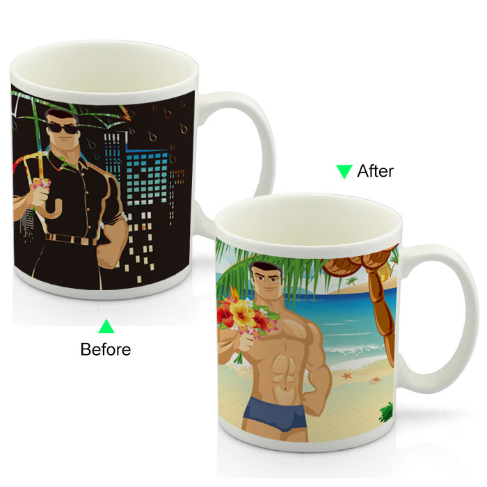 CC8095W-MAN Color Change Heat Sensitive Funny Mug 11oz Ceramic White Coffee Mug Novelty MAN Design Mug