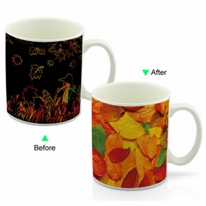CC8095W-002AL Hot Changing Ceramic Mug 11oz Heated Yellow Leaves Coffee Mug Season Autumn Fallen Leaves Design Mug Gift Idea