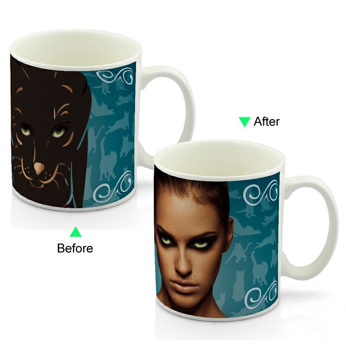 CC8095W-007BP Color Change Heat Sensitive Funny Mug 11oz Ceramic White Coffee Mug Novelty Beauty and Beast Design Mug