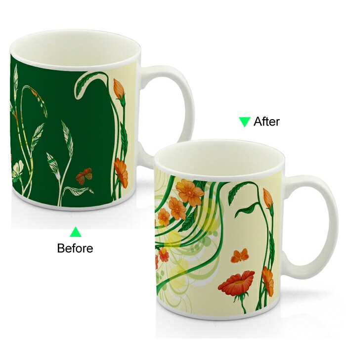 CC8095W-014FG Color Change Heat Sensitive Funny Mug 11oz Ceramic White Coffee Mug Novelty Flower Design Mug
