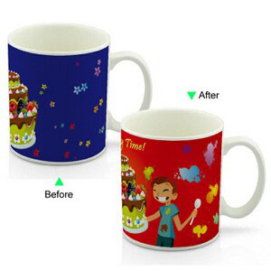 CC8095W-018CH Color Change Heat Sensitive Funny Mug 11oz Ceramic White Coffee Mug Novelty Happy Time Design Mug