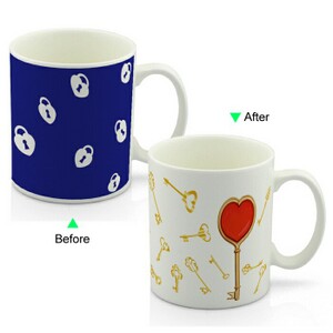 CC8095W-026LV Color Change Heat Sensitive Funny Mug 11oz Ceramic White Coffee Mug Novelty Lock and Key Design Mug
