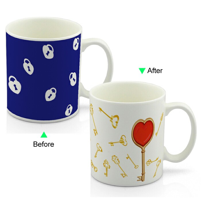 CC8095W-026LV Color Change Heat Sensitive Funny Mug 11oz Ceramic White Coffee Mug Novelty Lock and Key Design Mug