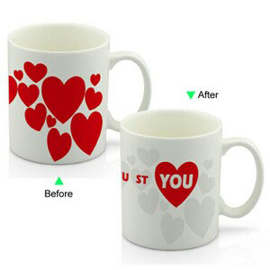 CC8095W-027LV Color Change Heat Sensitive Funny Mug 11oz Ceramic White Coffee Mug Novelty Valentines Design Mug