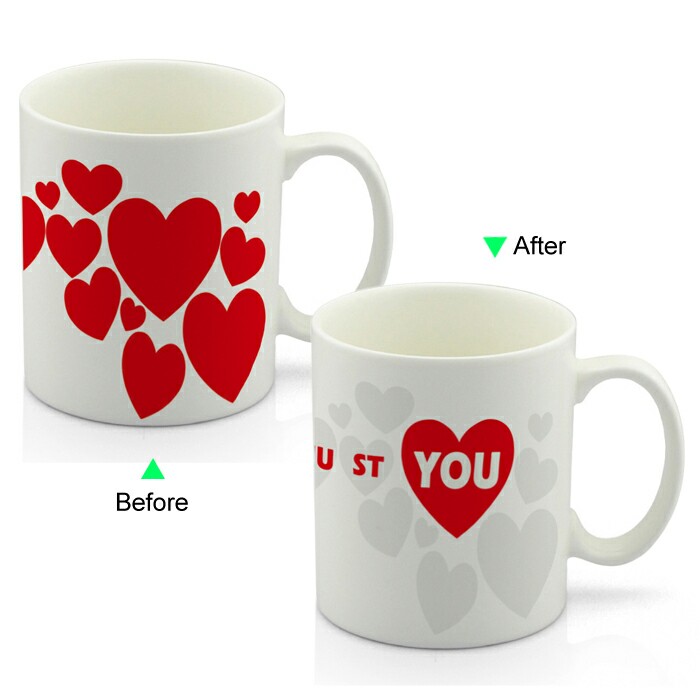CC8095W-027LV Color Change Heat Sensitive Funny Mug 11oz Ceramic White Coffee Mug Novelty Valentines Design Mug