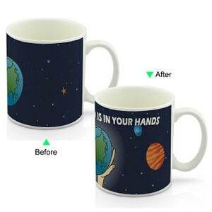CC8095W-040SL Color Change Heat Sensitive Funny Mug 11oz Ceramic White Coffee Mug Novelty Universe Design Mug