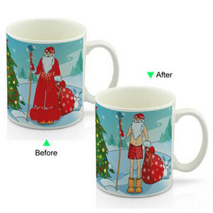 CC8095W-044XM Color Change Heat Sensitive Funny Mug 11oz Ceramic White Coffee Mug Novelty Santa Claus Design Mug