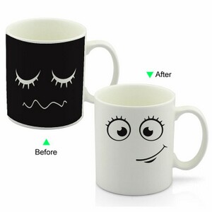 CC8095W-046WF Color Change Heat Sensitive Funny Mug 11oz Ceramic White Coffee Mug Novelty WAKEUP Design Mug