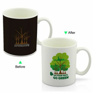 CC8095W-061GT Color Change Heat Sensitive Funny Mug 11oz Ceramic White Coffee Mug Novelty Green Tree Design Mug