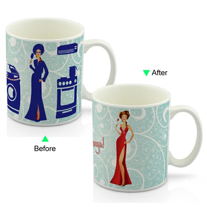 CC8095W-063HL Color Change Heat Sensitive Funny Mug 11oz Ceramic White Coffee Mug Novelty Lady Design Mug