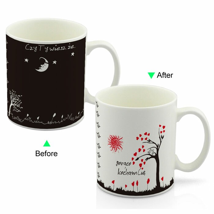 CC8095W-064CZ Color Change Heat Sensitive Funny Mug 11oz Ceramic White Coffee Mug Novelty Loving Tree Design Mug