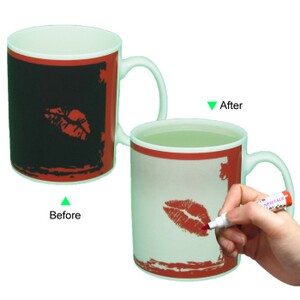 CC8095W-W133RL 11oz Thermo Mug Heat Sensitive Funny Mug Red Lip Design Mug Kiss Novelty Writing and Color Changing