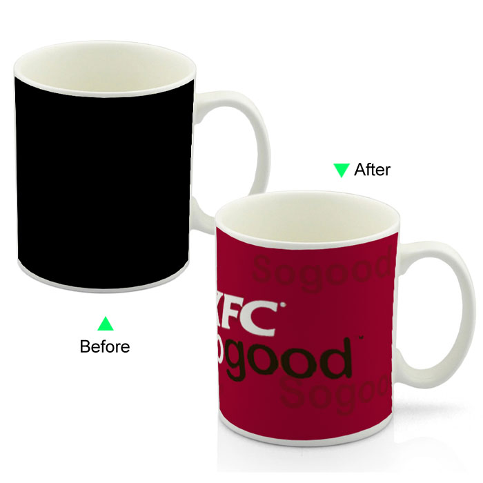 PC8095W-KFCR Color Change Advertising Heat Sensitive Funny Promotional Mug 11oz Ceramic White Coffee Mug Customized LOGO Giveaway KFC