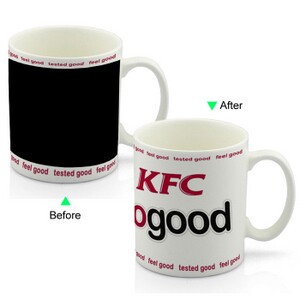 PC8095W-KFCW Color Change Advertising Heat Sensitive Funny Promotional Mug 11oz Ceramic White Coffee Mug Customized Good KFC LOGO Giveaway