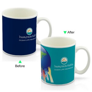 PC8095W-OCEAN Color Change Advertising Heat Sensitive Funny Promotional Mug 11oz Ceramic White Coffee Mug Environmental Protection Friendly Giveaway Love the Ocean Earth